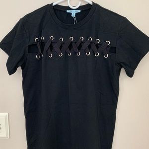 She & Sky Black T-shirt with Shoelace Chest Detail
